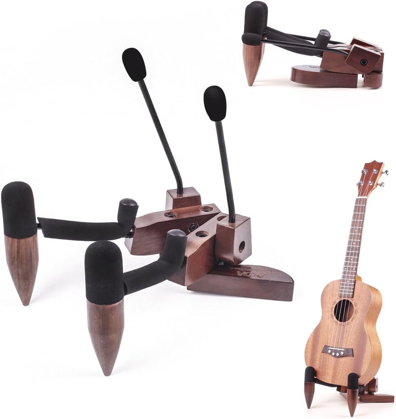 DIDA Foldable Wooden Ukulele Stand - Compact and Portable Storage for Ukulele, Mandolin and Violin Sturdy Design - Perfect for Home, Studio, or Concert Use (American Black Walnut) - Image 1